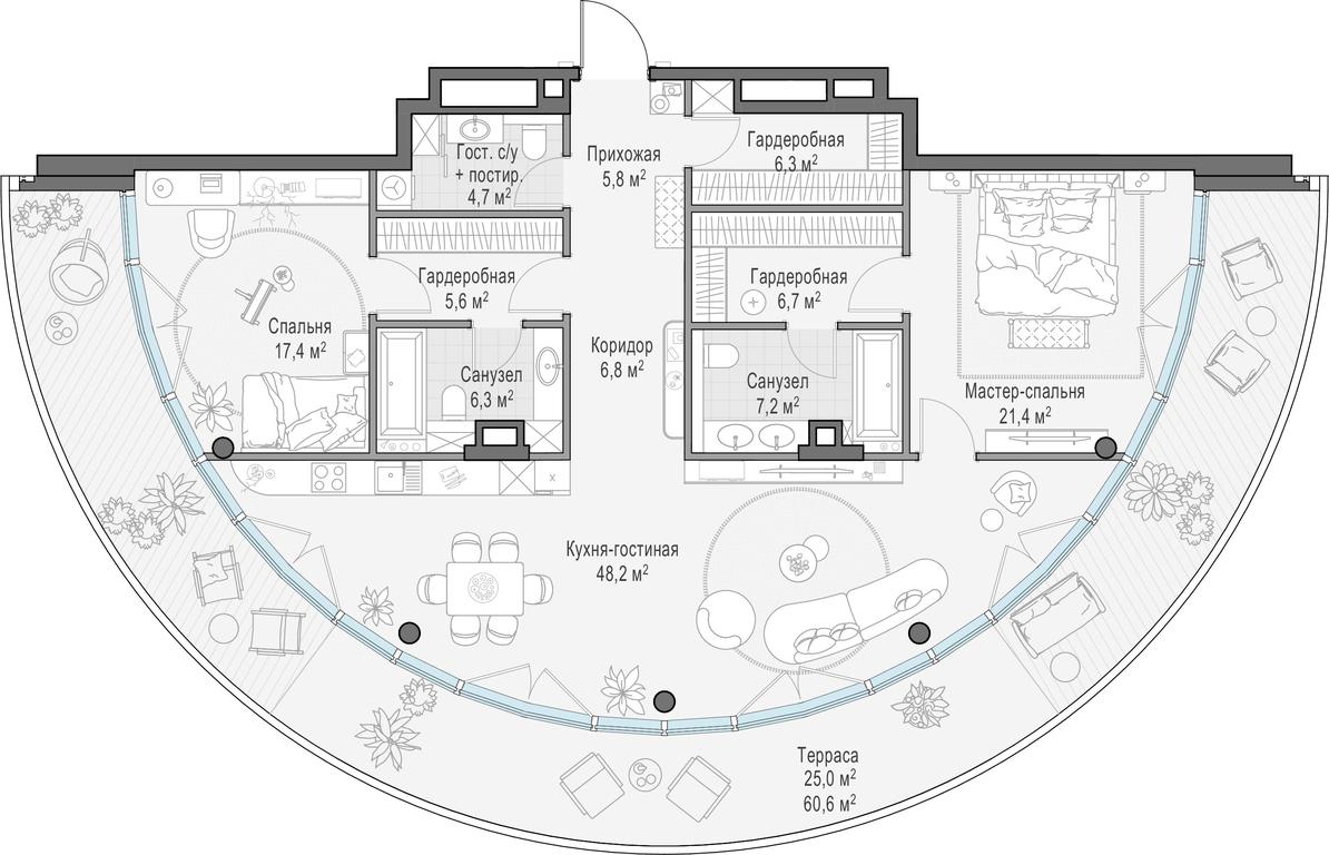 3-BD Apartment Sale, 143.8 sq. m. at Frunzenskaya naberezhnaya, Frunzenskaya Embankment, 30, Moscow, Russia #1