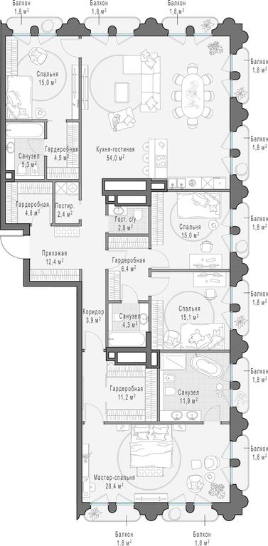5-BD Apartment Sale, 202.4 sq. m. at Frunzenskaya naberezhnaya, Frunzenskaya Embankment, 30, Moscow, Russia #1