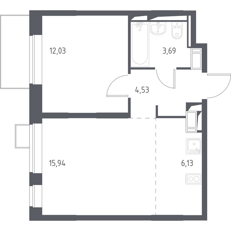 Apartment Sale, 42.2 sq. m. at Prigorod Lesnoe, Molodyozhny bulvar, 6, derevnya Misaylovo, Leninskiy City District, Moscow Region, Russia #1