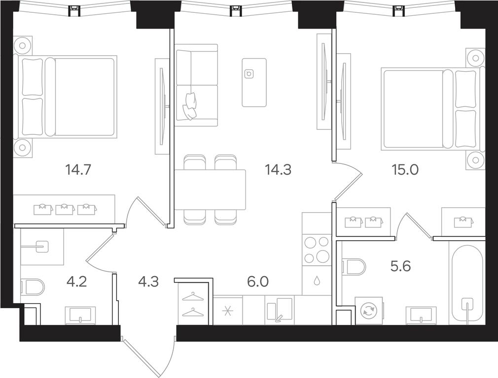 2-BD Apartment Sale, 64.1平方米 at Mangazeya na Tulskoy, Bolshaya Tulskaya Street, Moscow, Russia #2
