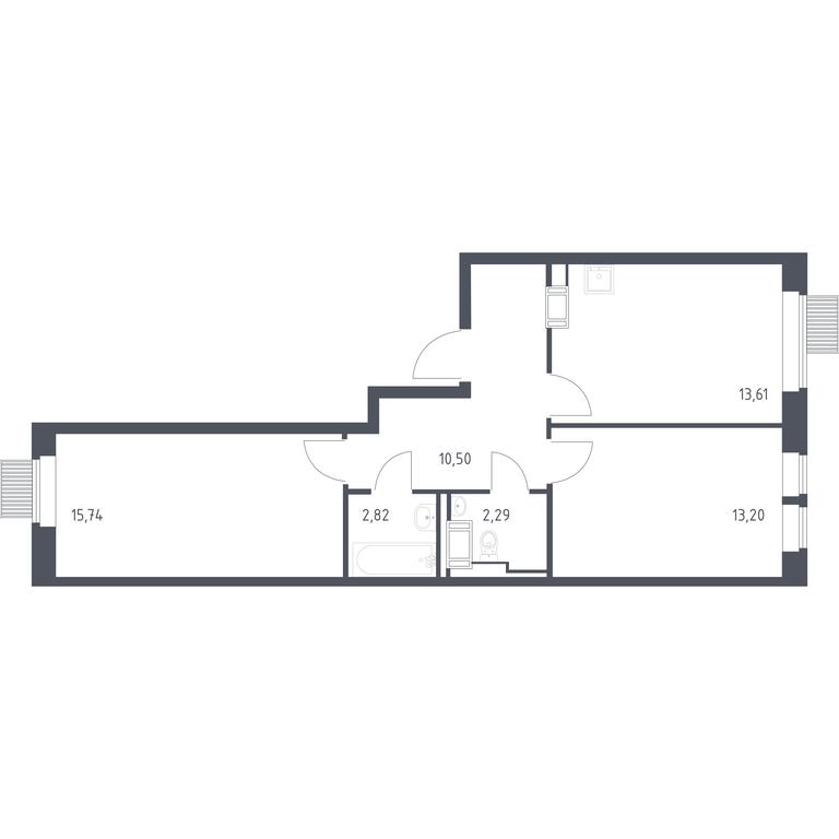 1-BD Apartment Sale, 58.16 sq. m. at Bolshoe Putilkovo, Prostornaya ulitsa, 1, Putilkovo Village, Krasnogorsk City District, Moscow Region, Russia #1