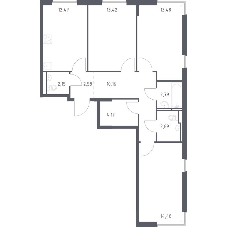 2-BD Apartment Sale, 78.59 sq. m. at Mytishchi Park, Silikatnaya ulitsa, 41к3, Mytischi, Moscow Region, Russia #1