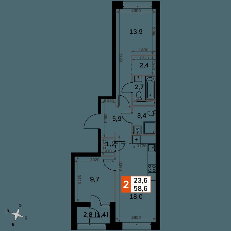2-BD Apartment Sale, 58.6 sq. m. at Sky Garden, Stroitelny Drive, 9с6, Moscow, Russia #2