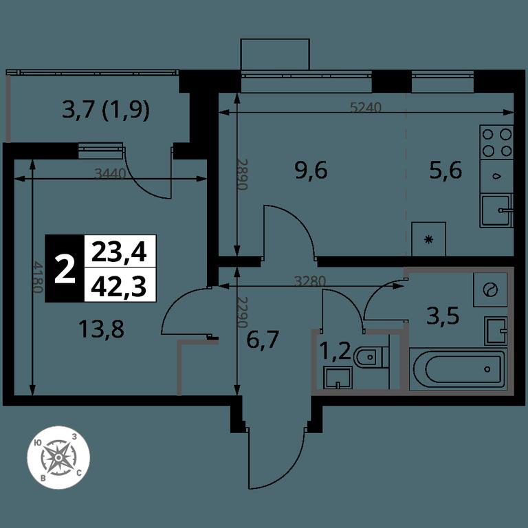 2-BD Apartment Sale, 42.3 sq. m. at Yzhnaya Bitsa, Yuzhnaya Bitsa Residential Complex, posyolok Bittsa, Leninskiy City District, Moscow Region, Russia #1