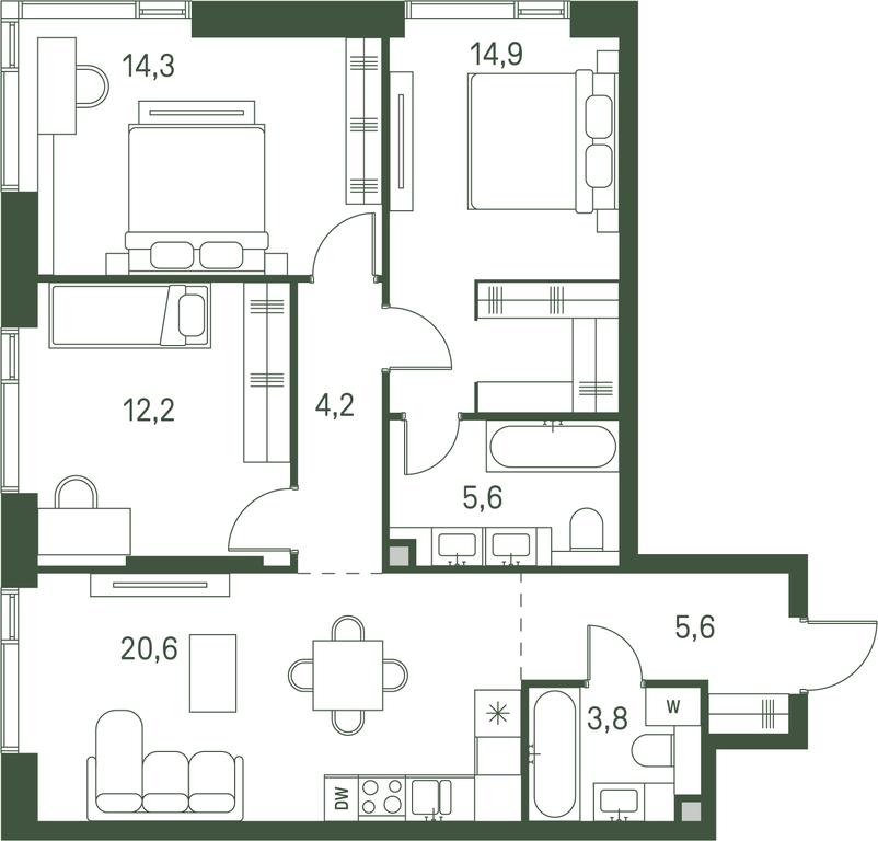 3-BD Apartment Sale, 81.2 sq. m. at Moments, Volokolamskoye Highway, 28, Moscow, Russia #1