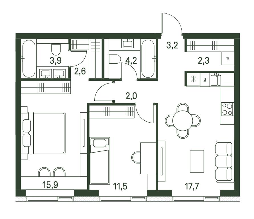 2-BD Apartment Sale, 63.3 sq. m. at Moments, Volokolamskoye Highway, 28, Moscow, Russia #1