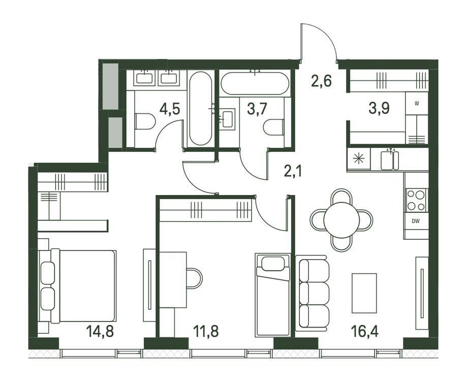 2-BD Apartment Sale, 59.8 sq. m. at Moments, Volokolamskoye Highway, 28, Moscow, Russia #2