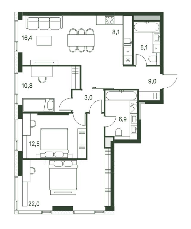 4-BD Apartment Sale, 93.8 sq. m. at Moments, Volokolamskoye Highway, 28, Moscow, Russia #2