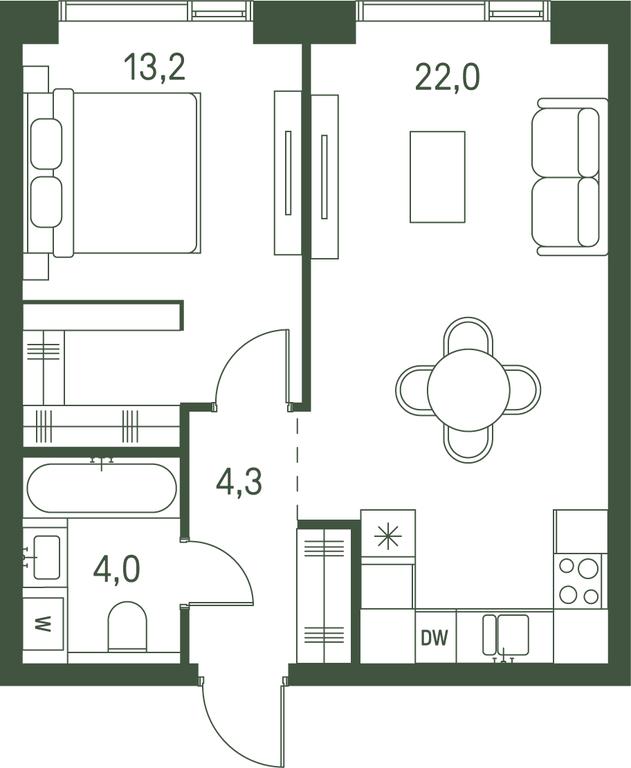 1-BD Apartment Sale, 43.5 sq. m. at Moments, Volokolamskoye Highway, 28, Moscow, Russia #1