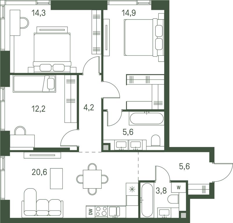 3-BD Apartment Sale, 81.2 sq. m. at Moments, Volokolamskoye Highway, 28, Moscow, Russia #1