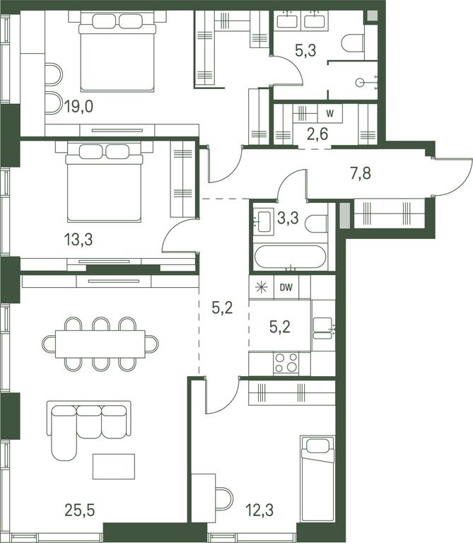 3-BD Apartment Sale, 99.5 sq. m. at Moments, Volokolamskoye Highway, 28, Moscow, Russia #2