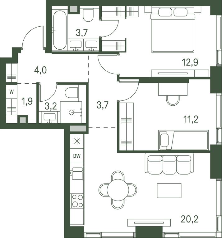 2-BD Apartment Sale, 60.8 sq. m. at Moments, Volokolamskoye Highway, 28, Moscow, Russia #1
