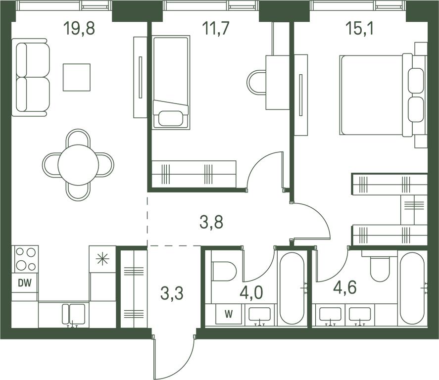 2-BD Apartment Sale, 62.3 sq. m. at Moments, Volokolamskoye Highway, 28, Moscow, Russia #1