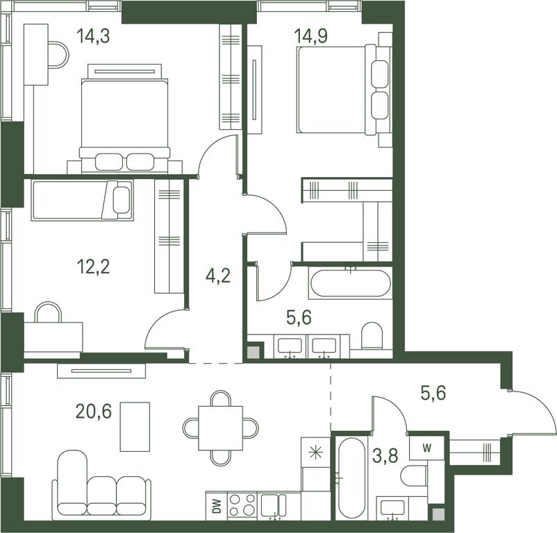 3-BD Apartment Sale, 81.2 sq. m. at Moments, Volokolamskoye Highway, 28, Moscow, Russia #1