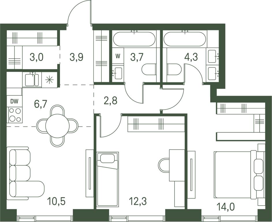 2-BD Apartment Sale, 61.2平方米 at Moments, Volokolamskoye Highway, 28, Moscow, Russia #1