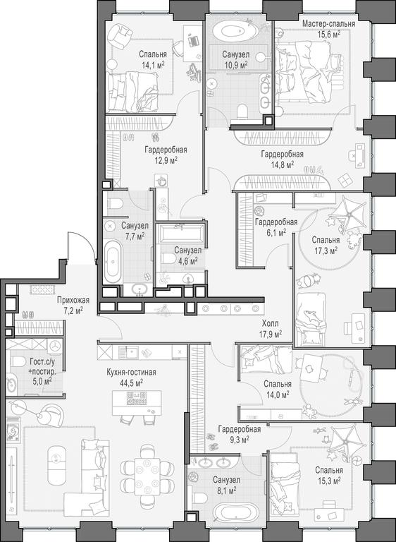 4-BD Apartment Sale, 226.4 sq. m. at Life Time, Sergeya Makeyeva Street, вл11/9с1-10, Moscow, Russia #1