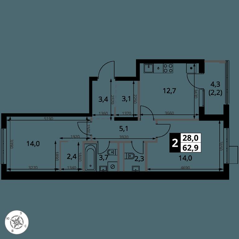 2-BD Apartment Sale, 62.9 sq. m. at 1 Yasenevskij, Kvartal № 24, Mosrentgen Settlement, Moscow, Russia #1 2-BD Apartment Sale, 62.9 sq. m. at 1 Yasenevskij, Kvartal № 24, Mosrentgen Settlement, Moscow, Russia #1