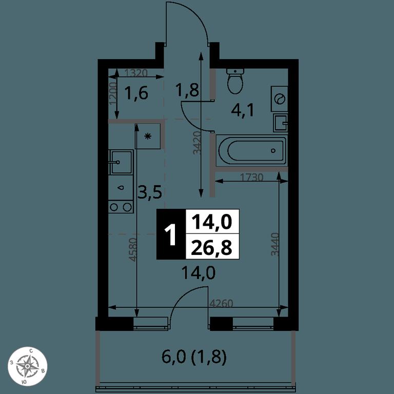 Apartment Sale, 26.8 sq. m. at 1 Yasenevskij, Kvartal № 24, Mosrentgen Settlement, Moscow, Russia #1