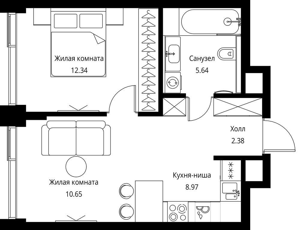 1-BD Apartment Sale, 39.98 sq. m. at City Bay, Volokolamskoye Highway, 95с3, Moscow, Russia #1