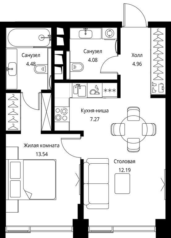 1-BD Apartment Sale, 46.52 sq. m. at City Bay, Volokolamskoye Highway, 95с3, Moscow, Russia #1