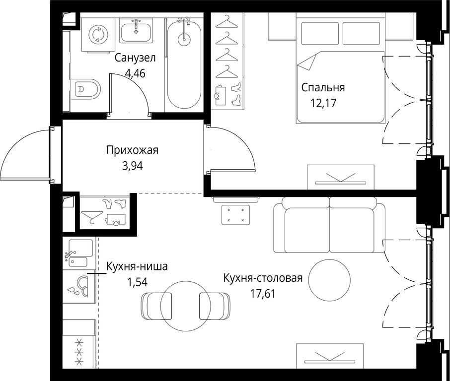 1-BD Apartment Sale, 39.72 sq. m. at City Bay, Volokolamskoye Highway, 95с3, Moscow, Russia #1