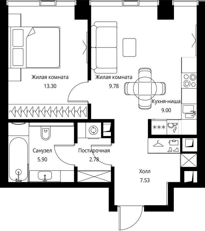 1-BD Apartment Sale, 48.29 sq. m. at City Bay, Volokolamskoye Highway, 95с3, Moscow, Russia #1