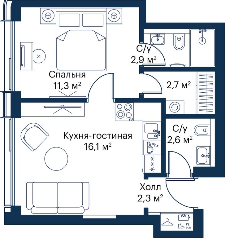 1-BD Apartment Sale, 37.8 sq. m. at City Bay, Volokolamskoye Highway, 95с3, Moscow, Russia #2