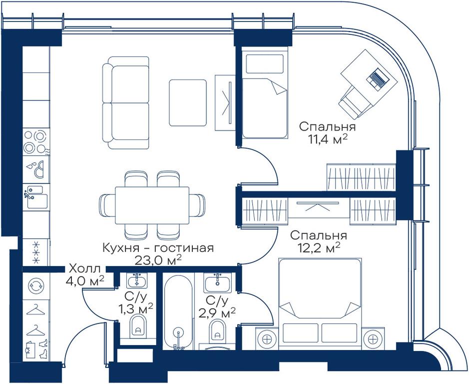2-BD Apartment Sale, 53.41 sq. m. at City Bay, Volokolamskoye Highway, 95с3, Moscow, Russia #1