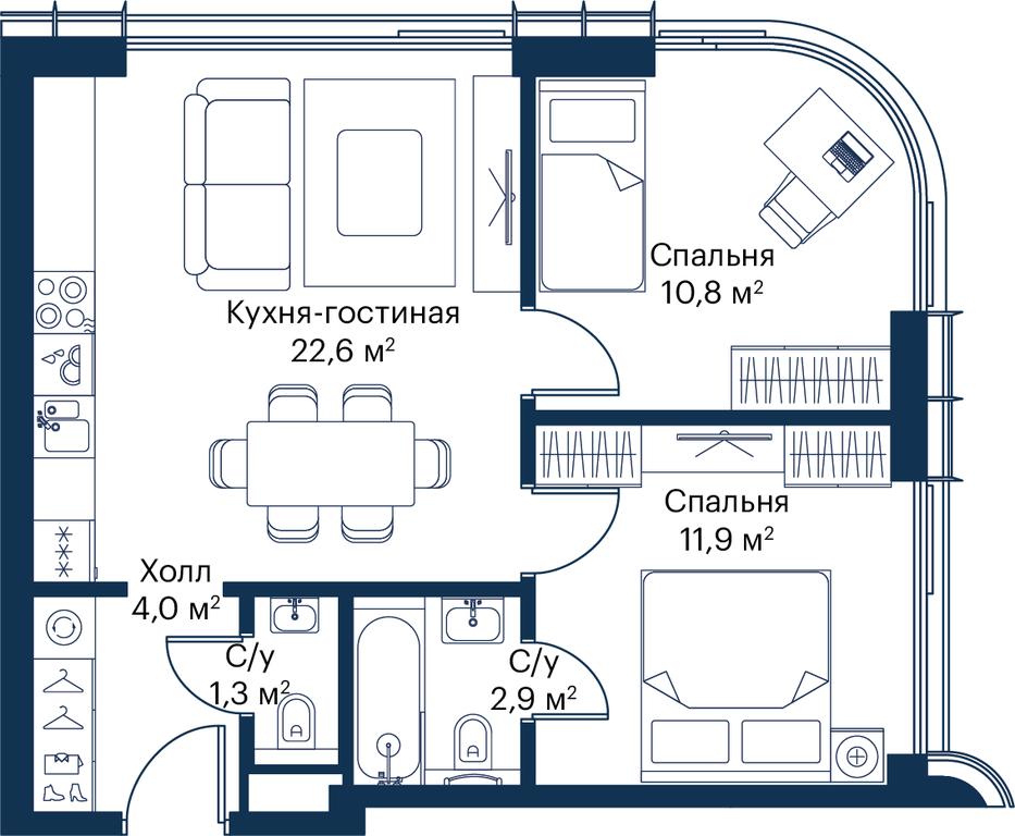 2-BD Apartment Sale, 53.41 sq. m. at City Bay, Volokolamskoye Highway, 95с3, Moscow, Russia #2