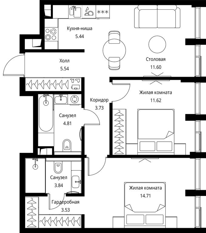 2-BD Apartment Sale, 64.82 sq. m. at City Bay, Volokolamskoye Highway, 95с3, Moscow, Russia #1