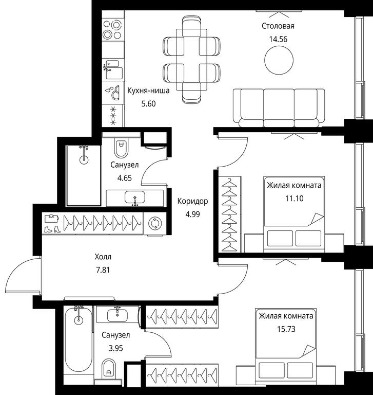 2-BD Apartment Sale, 68.39 sq. m. at City Bay, Volokolamskoye Highway, 95с3, Moscow, Russia #1