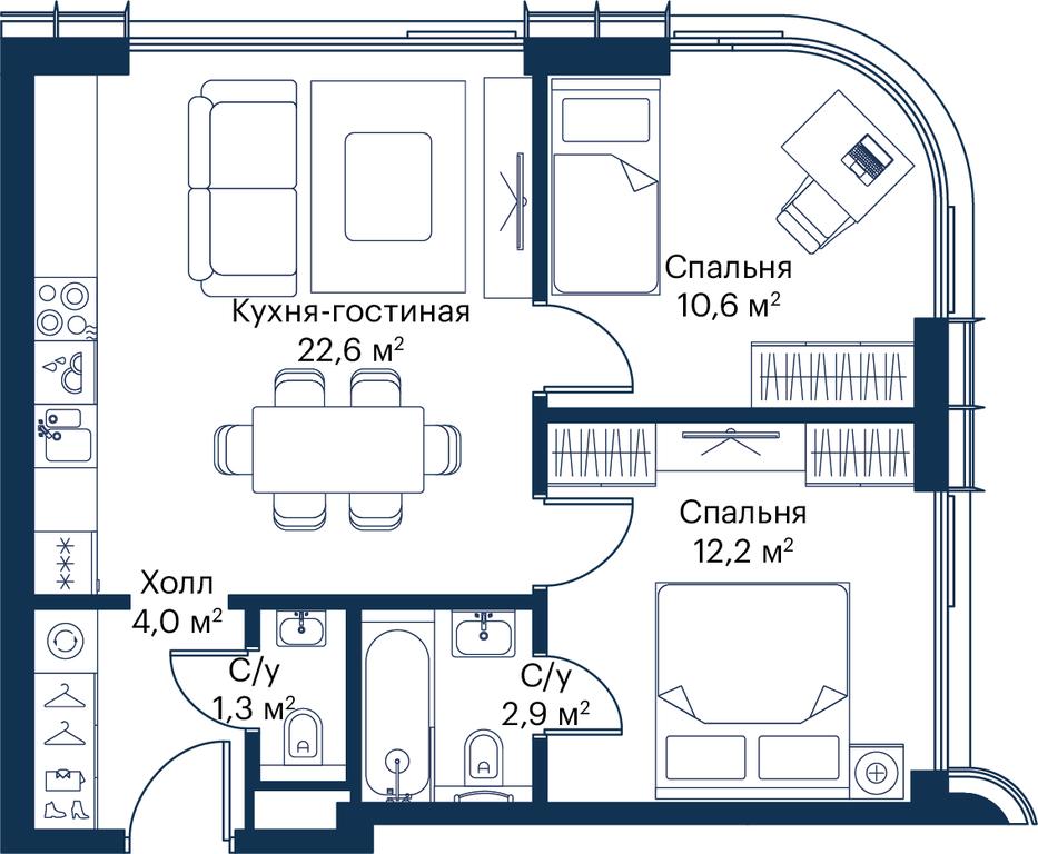 2-BD Apartment Sale, 53.61平方米 at City Bay, Volokolamskoye Highway, 95с3, Moscow, Russia #2