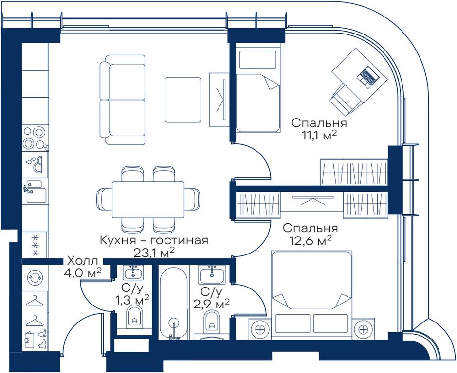 2-BD Apartment Sale, 53.61平方米 at City Bay, Volokolamskoye Highway, 95с3, Moscow, Russia #1