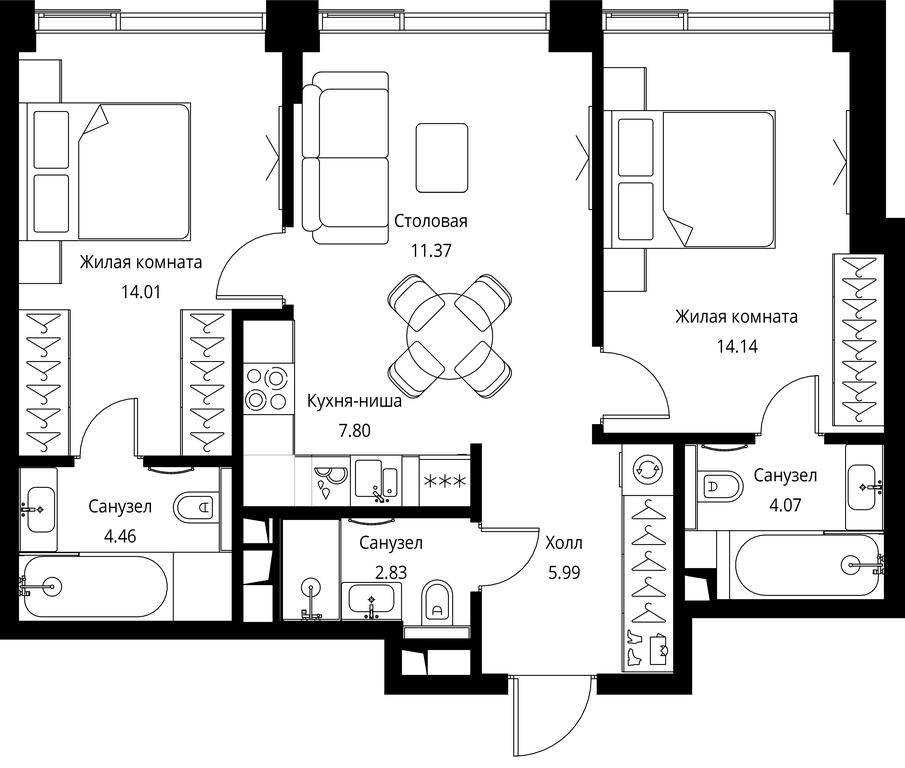 2-BD Apartment Sale, 64.67平方米 at City Bay, Volokolamskoye Highway, 95с3, Moscow, Russia #1 2-BD Apartment Sale, 64.67平方米 at City Bay, Volokolamskoye Highway, 95с3, Moscow, Russia #1