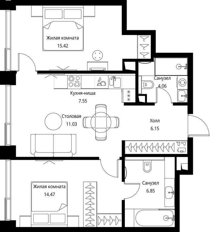 2-BD Apartment Sale, 65.53平方米 at City Bay, Volokolamskoye Highway, 95с3, Moscow, Russia #1