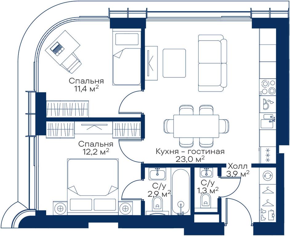 2-BD Apartment Sale, 53.41平方米 at City Bay, Volokolamskoye Highway, 95с3, Moscow, Russia #1