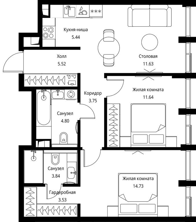2-BD Apartment Sale, 64.88平方米 at City Bay, Volokolamskoye Highway, 95с3, Moscow, Russia #1 2-BD Apartment Sale, 64.88平方米 at City Bay, Volokolamskoye Highway, 95с3, Moscow, Russia #1