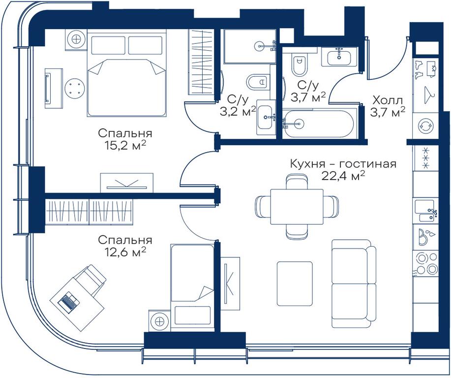 2-BD Apartment Sale, 59.42 sq. m. at City Bay, Volokolamskoye Highway, 95с3, Moscow, Russia #1 2-BD Apartment Sale, 59.42 sq. m. at City Bay, Volokolamskoye Highway, 95с3, Moscow, Russia #1