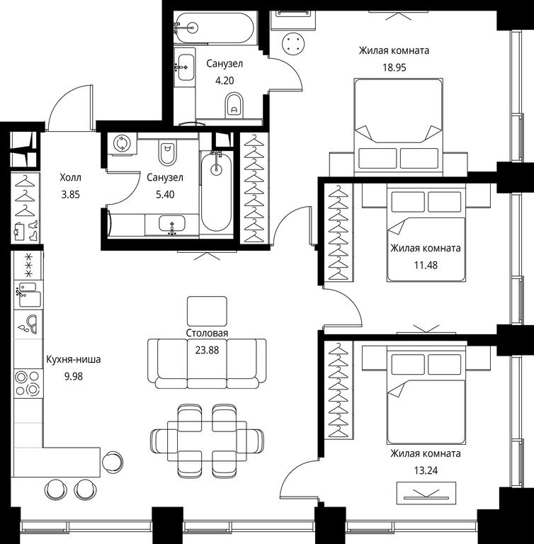 3-BD Apartment Sale, 90.98 sq. m. at City Bay, Volokolamskoye Highway, 95с3, Moscow, Russia #1