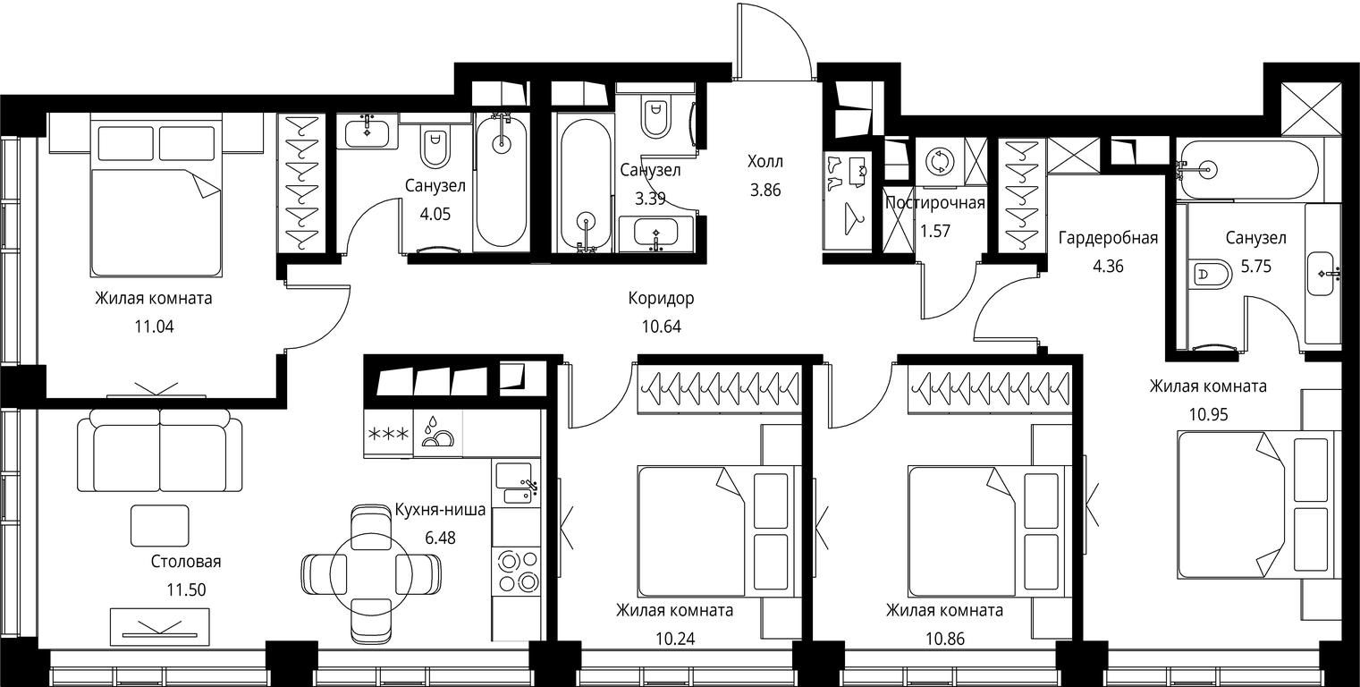 4-BD Apartment Sale, 94.69 sq. m. at City Bay, Volokolamskoye Highway, 95с3, Moscow, Russia #1