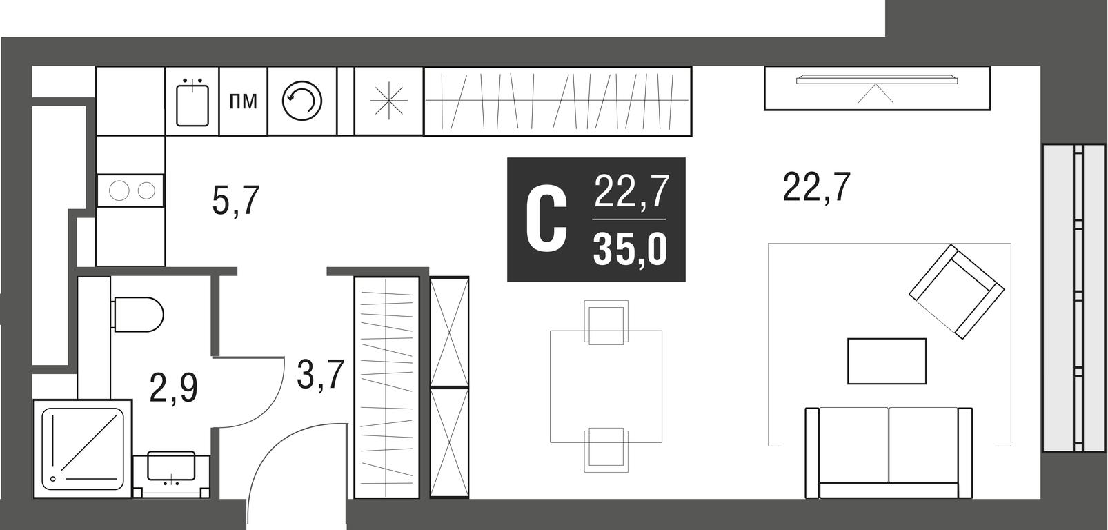 Apartment Sale, 35 sq. m. at Afi Tower, Serebryakova Drive, 11-13к1, Moscow, Russia #1