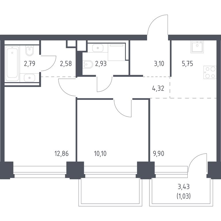 1-BD Apartment Sale, 55.36平方米 at Nova, Bratyev Fonchenko Street, вл21, Moscow, Russia #1 1-BD Apartment Sale, 55.36平方米 at Nova, Bratyev Fonchenko Street, вл21, Moscow, Russia #1