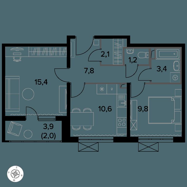 2-BD Apartment Sale, 52.4 sq. m. at Yzhnaya Bitsa, Yuzhnaya Bitsa Residential Complex, posyolok Bittsa, Leninskiy City District, Moscow Region, Russia #1 2-BD Apartment Sale, 52.4 sq. m. at Yzhnaya Bitsa, Yuzhnaya Bitsa Residential Complex, posyolok Bittsa, Leninskiy City District, Moscow Region, Russia #1