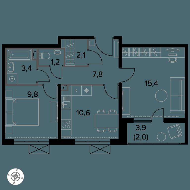2-BD Apartment Sale, 52.4 sq. m. at Yzhnaya Bitsa, Yuzhnaya Bitsa Residential Complex, posyolok Bittsa, Leninskiy City District, Moscow Region, Russia #1