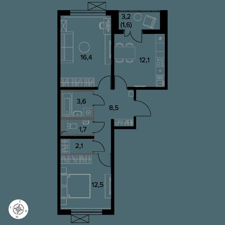 2-BD Apartment Sale, 58.8 sq. m. at Yzhnaya Bitsa, Yuzhnaya Bitsa Residential Complex, posyolok Bittsa, Leninskiy City District, Moscow Region, Russia #1