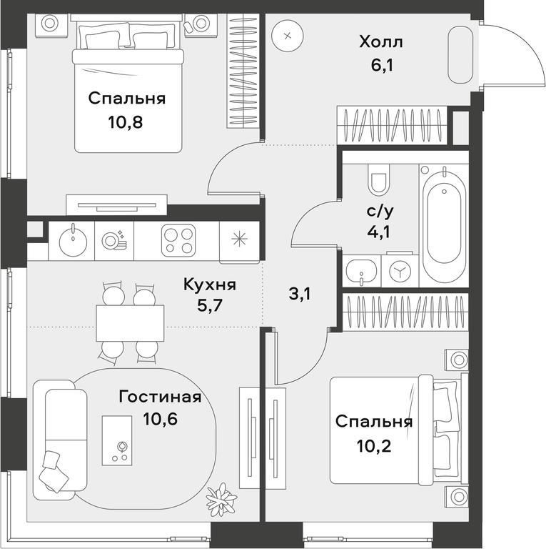1-BD Apartment Sale, 50.6 sq. m. at Alia, Lyotnaya Street, 95Бк2, Moscow, Russia #2 1-BD Apartment Sale, 50.6 sq. m. at Alia, Lyotnaya Street, 95Бк2, Moscow, Russia #2