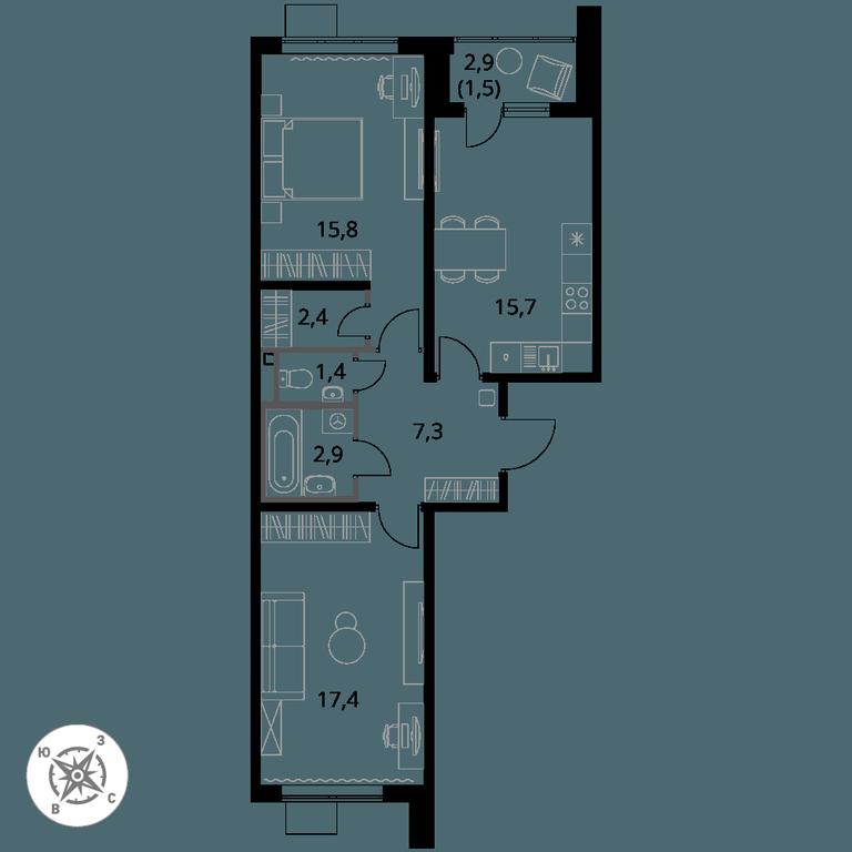 2-BD Apartment Sale, 64.4 sq. m. at Pervy Donskoj, zhiloy mikrorayon Sapronovo, derevnya Sapronovo, Leninskiy City District, Moscow Region, Russia #1 2-BD Apartment Sale, 64.4 sq. m. at Pervy Donskoj, zhiloy mikrorayon Sapronovo, derevnya Sapronovo, Leninskiy City District, Moscow Region, Russia #1