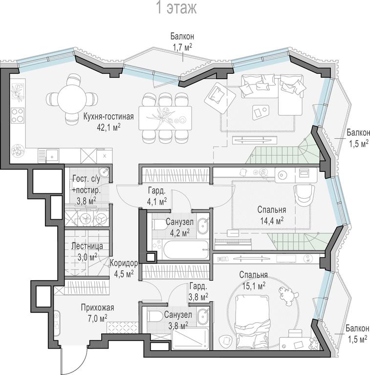 4-BD Apartment Sale, 150.3 sq. m. at Tishinskiy bulvar, Gruzinsky Val Street, 10, Moscow, Russia #1