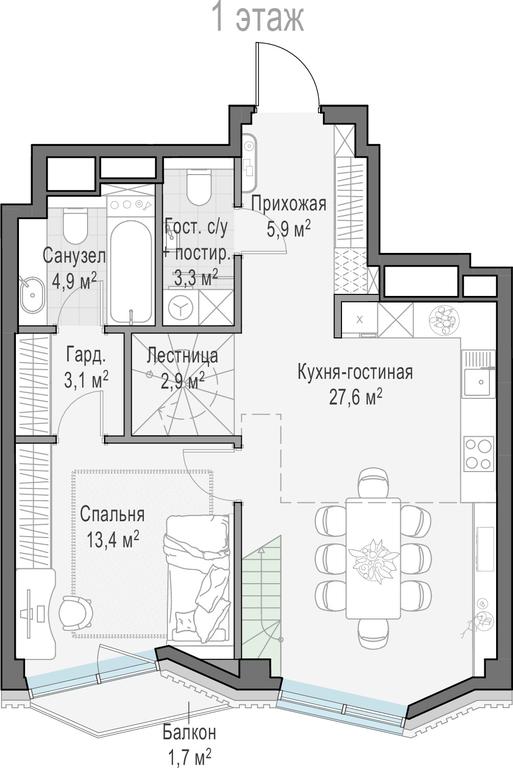 1-BD Apartment Sale, 84.8 sq. m. at Tishinskiy bulvar, Gruzinsky Val Street, 10, Moscow, Russia #1
