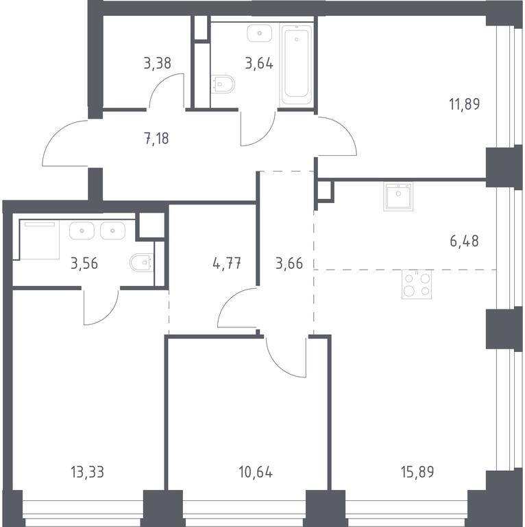 2-BD Apartment Sale, 84.42 sq. m. at Nova, Bratyev Fonchenko Street, вл21, Moscow, Russia #1